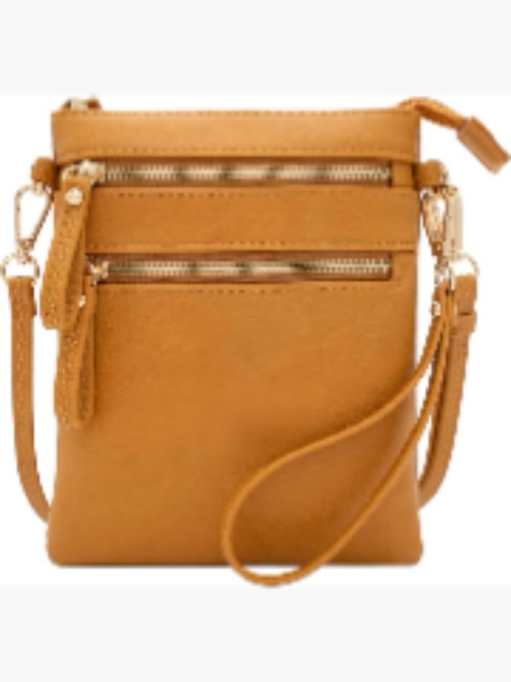 Multi Zip Crossbody Bag with Detachable Wristlet, Faux Leather Cell Phone Purse